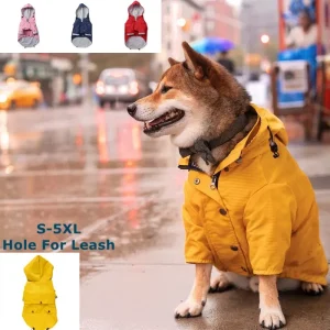 Zip Up  Raincoat with Reflective Buttons for Large Dogs with Hood