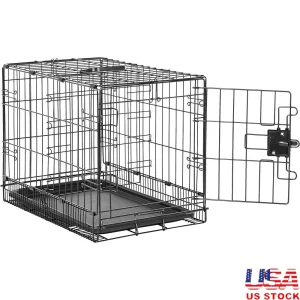 Durable Portable Metal Wire Dog Crate with Removable Tray Divider